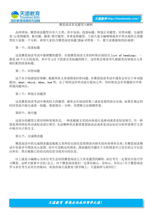 雅思阅读常见题型大解析