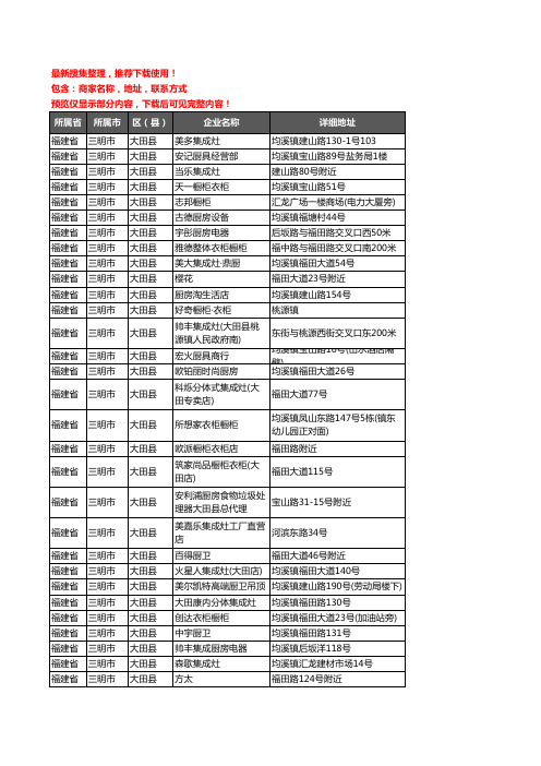 新版福建省三明市大田县厨卫电器企业公司商家户名录单联系方式地址大全30家