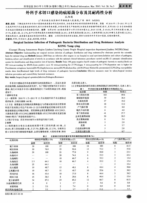 外科手术切口感染的病原菌分布及其耐药性分析