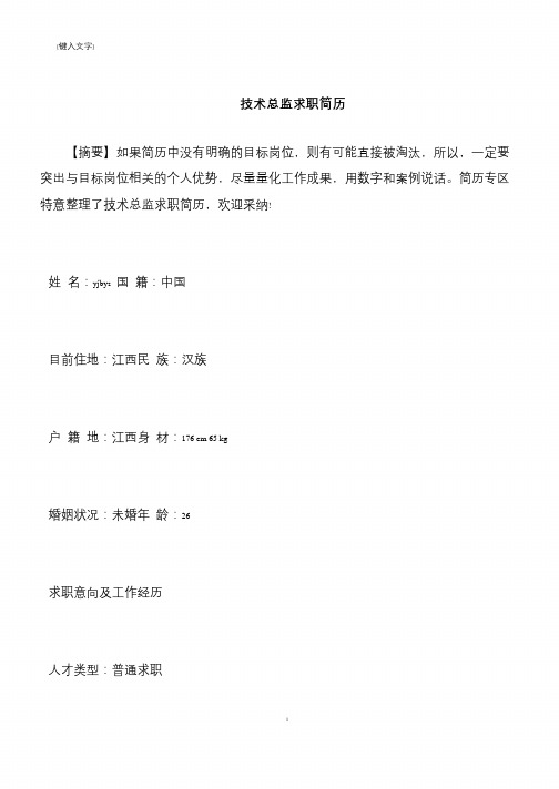【推荐下载】技术总监求职简历