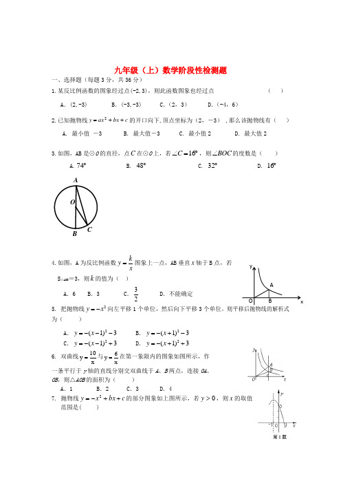 浙江省逍林县2012-2013学年九年级数学上学期10月阶段性检测试题 浙教版