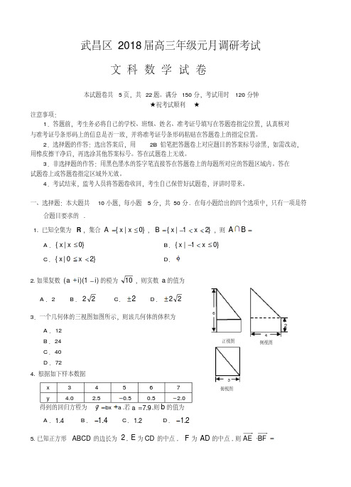 最新-湖北武汉武昌区2018届高三元月调考数学文科试题精品