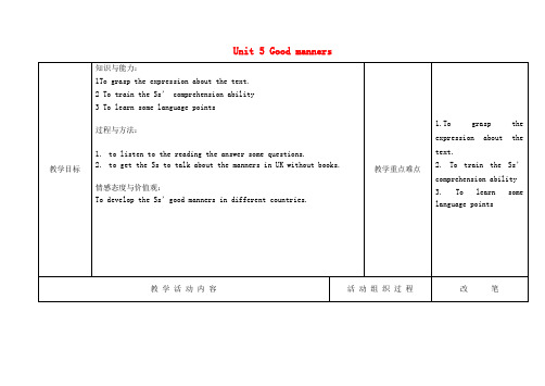 八年级英语下册Unit5GoodmannersReading2教案新版牛津版