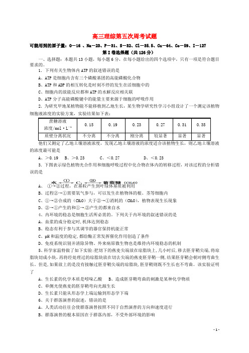陕西省澄城县寺前中学2015届高三理综5月周考试题1