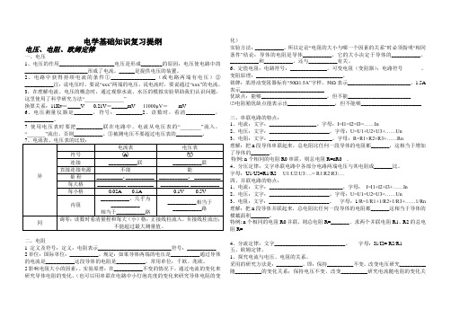 电学基础知识复习提纲