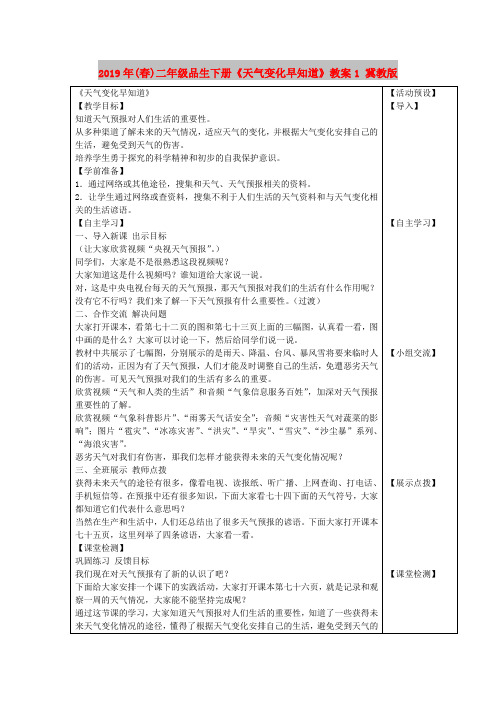 2019年(春)二年级品生下册《天气变化早知道》教案1 冀教版