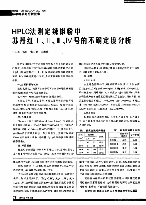 HPLC法测定辣椒粉中苏丹红Ⅰ、Ⅱ、Ⅲ、Ⅳ号的不确定度分析