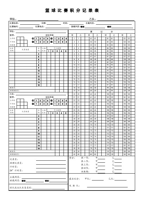 篮球比赛积分记录表格