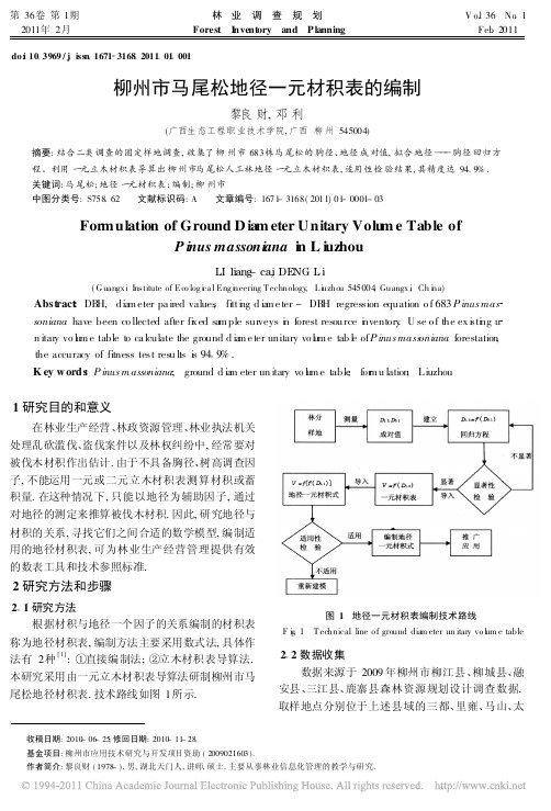 柳州市马尾松地径一元材积表的编制