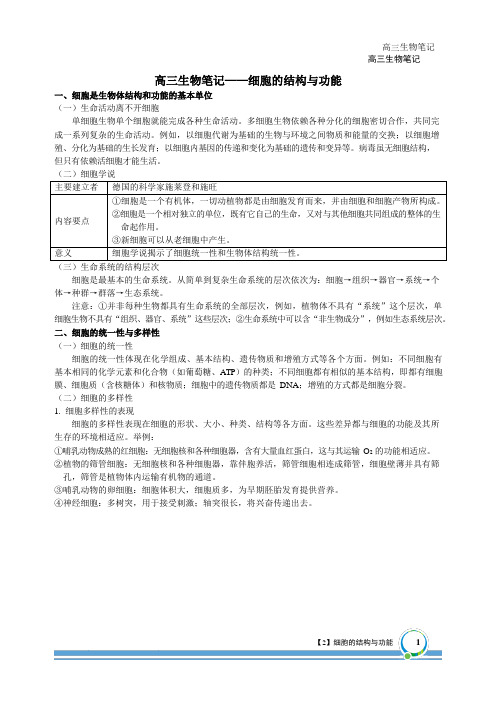 高三生物笔记2-细胞结构与功能