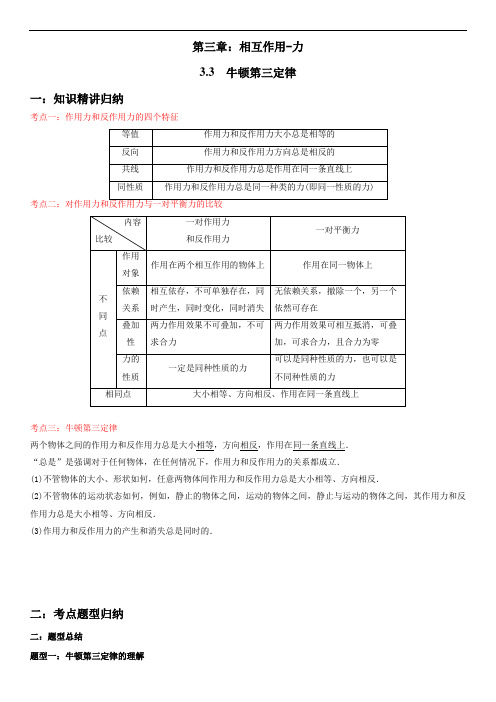 新教材高中物理人教版必修一 精品精讲精练 3- 3 牛顿第三定律