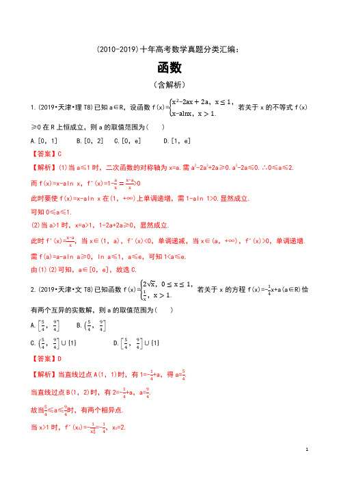 (2010-2019)十年高考数学真题分类汇编：函数(含解析)