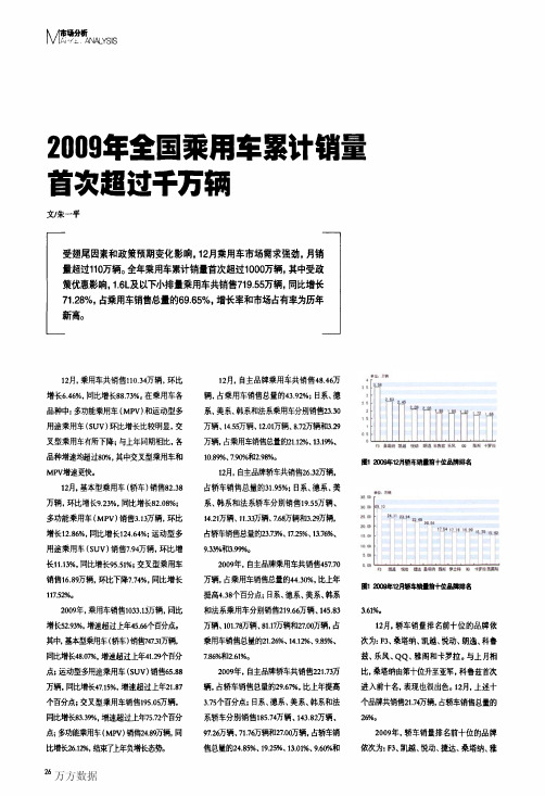 2009年全国乘用车销售情况