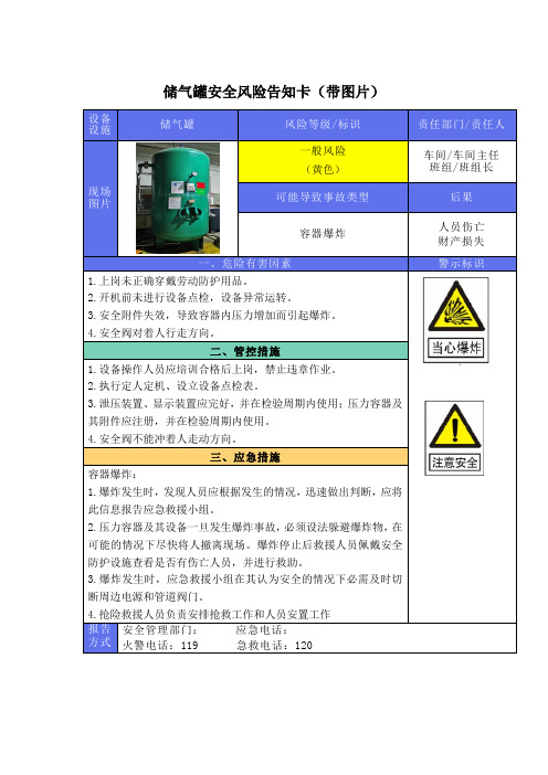 储气罐安全风险告知卡(带图片)