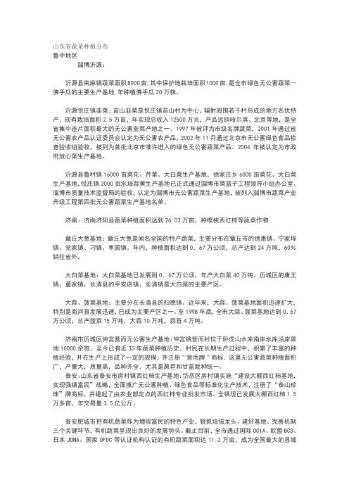 山东省蔬菜种植分布