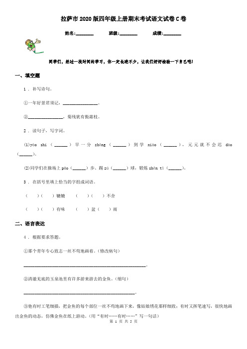 拉萨市2020版四年级上册期末考试语文试卷C卷