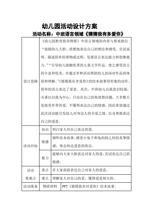 幼儿园中班语言领域《猜猜我有多爱你》教案