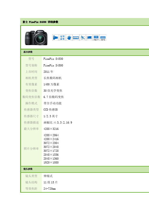 富士相机S4530各种参数