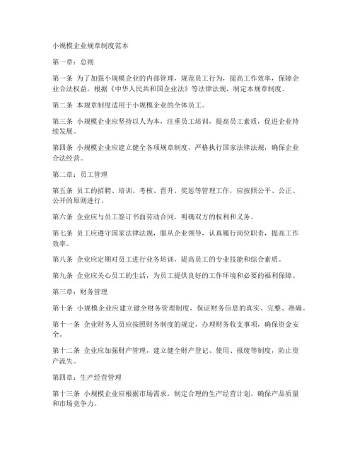 小规模企业规章制度范本
