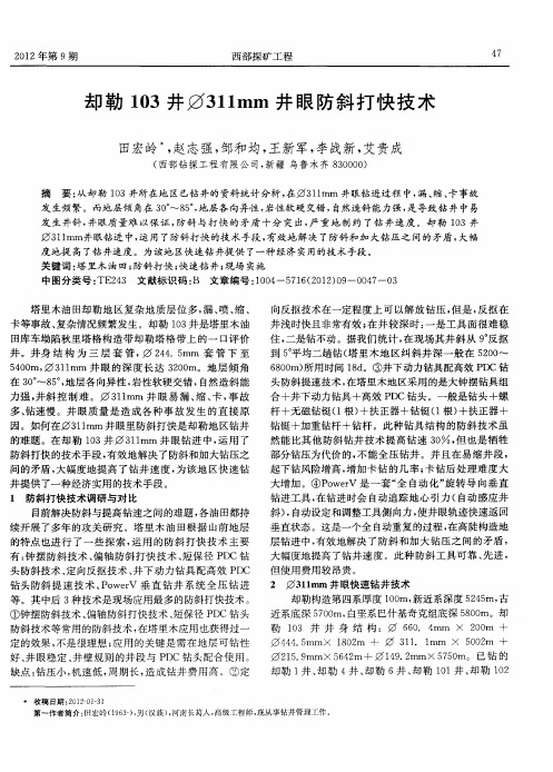 却勒103井φ311mm井眼防斜打快技术