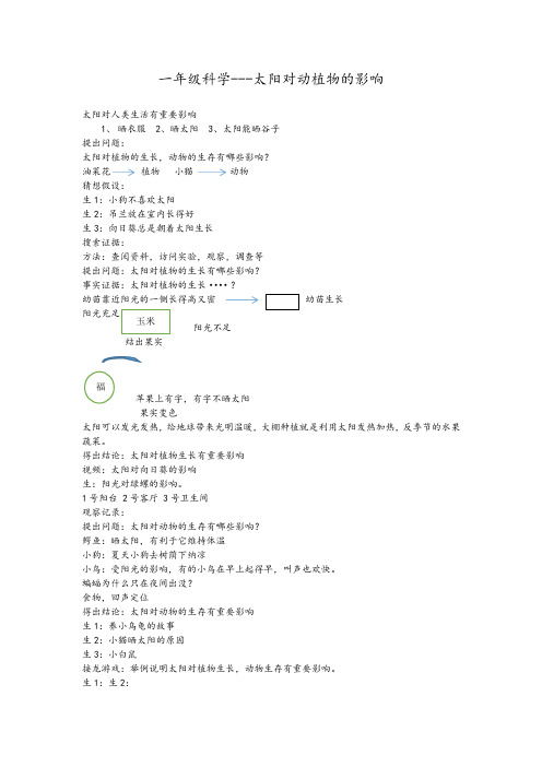 一年级科学---太阳对动植物的影响