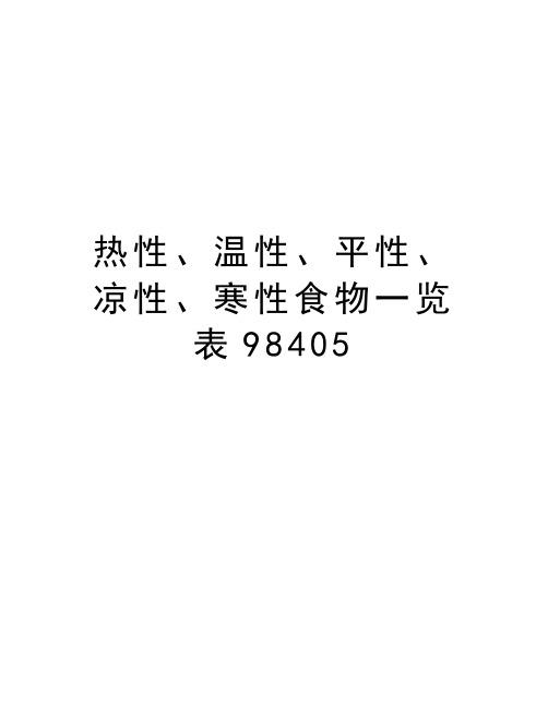 热性、温性、平性、凉性、寒性食物一览表98405教学内容