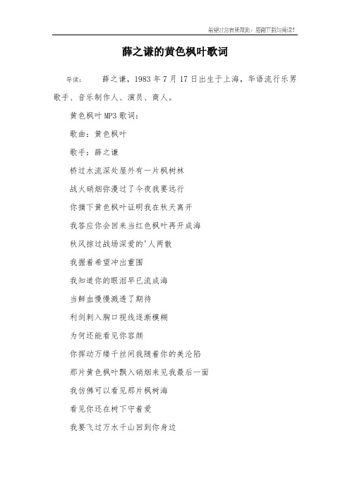 薛之谦的黄色枫叶歌词