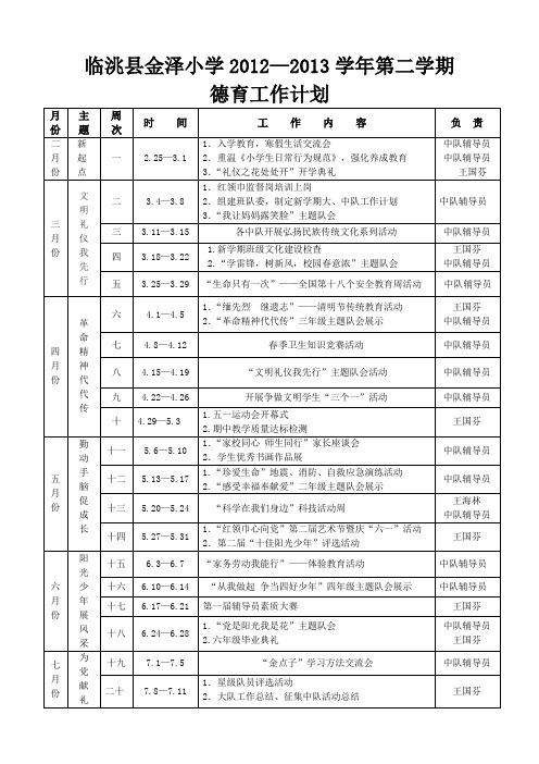 2012-2013学年第二学期德育工作计划