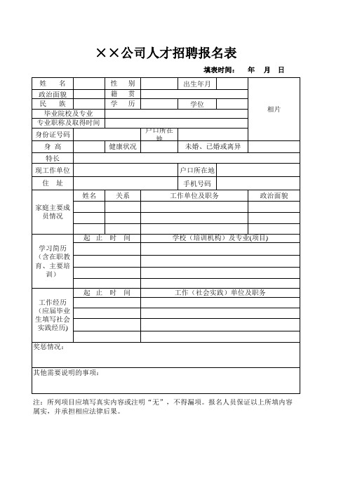 人才招聘报名表