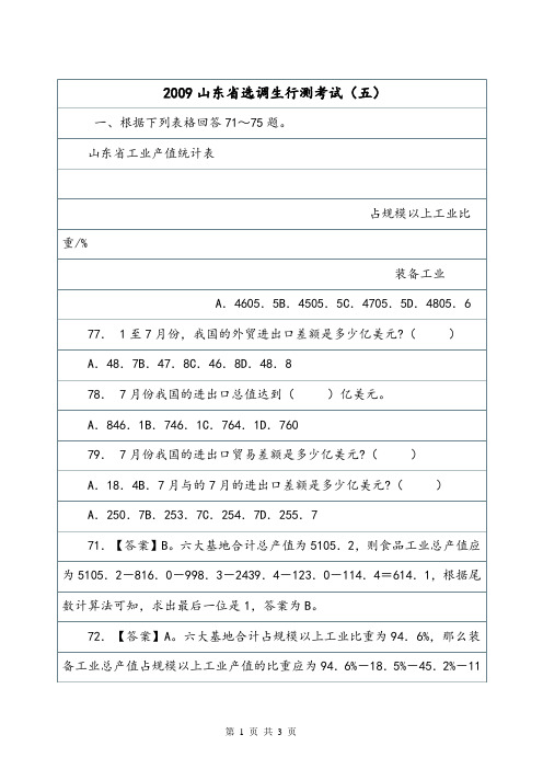 2009山东省选调生行测考试(五).doc