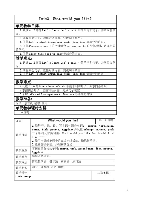 【精品】【人教pep版】2019年秋小学英语五年级上册：Unit 3 单元教案 3.doc