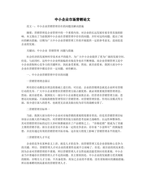 中小企业市场营销论文