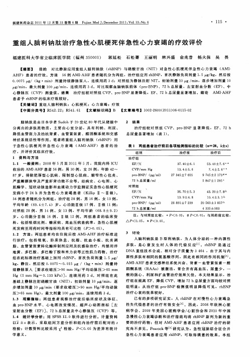 重组人脑利钠肽治疗急性心肌梗死伴急性心力衰竭的疗效评价