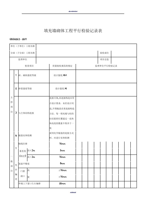 填充墙砌体工程平行检验记录表