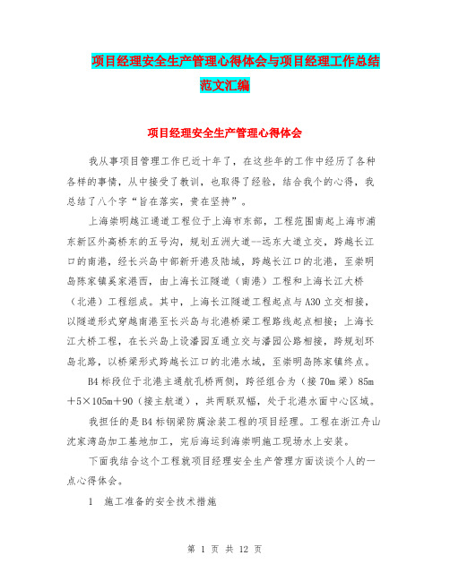 项目经理安全生产管理心得体会与项目经理工作总结范文汇编.doc