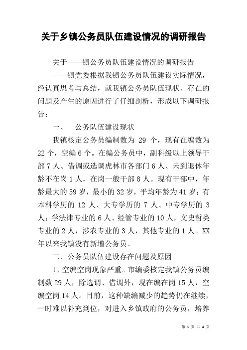 关于乡镇公务员队伍建设情况的调研报告