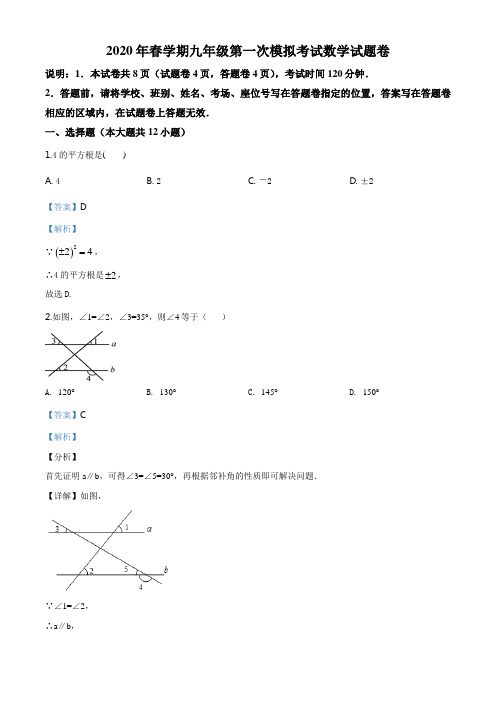 2020年广西梧州市藤县九年级第一次中考模拟数学试题(解析版)