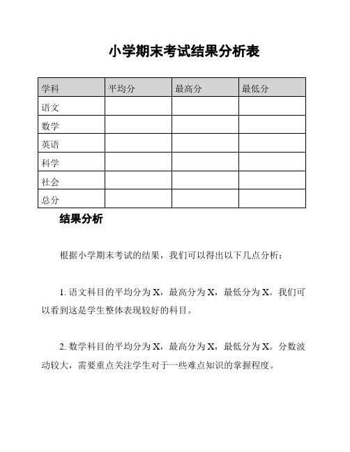 小学期末考试结果分析表