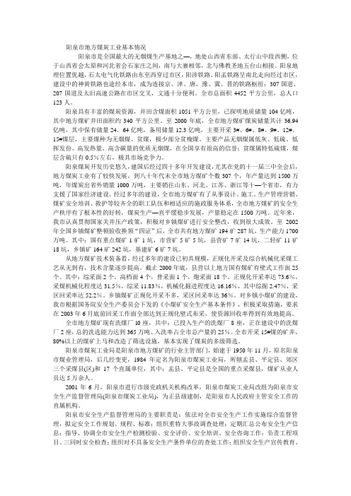 阳泉市地方煤炭工业基本情况