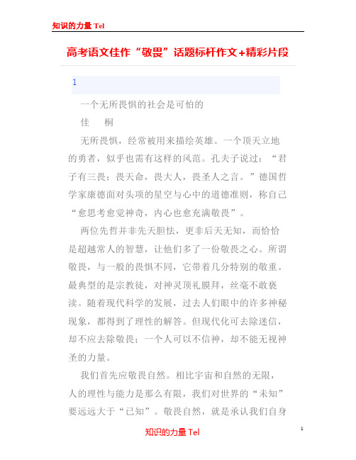 高考语文佳作“敬畏”话题标杆作文+精彩片段