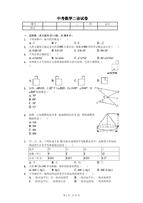 四川省眉山市仁寿县中考数学二诊试卷  