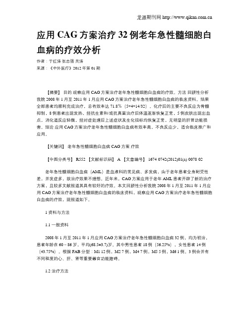 应用CAG方案治疗32例老年急性髓细胞白血病的疗效分析