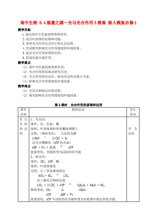 高中生物 5.4能量之源—光与光合作用3教案 新人教版必修1