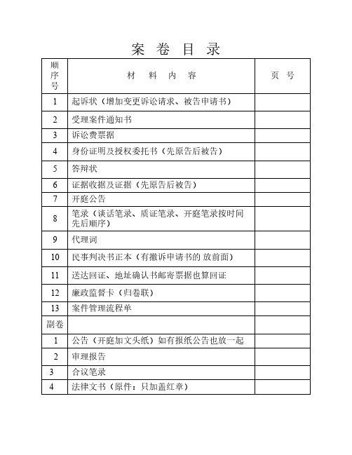 案卷目录顺序表