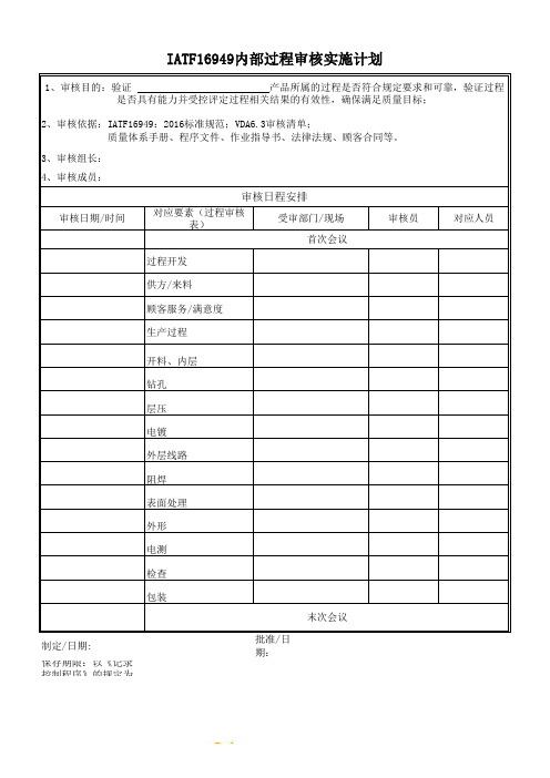 IATF16949过程审核计划表