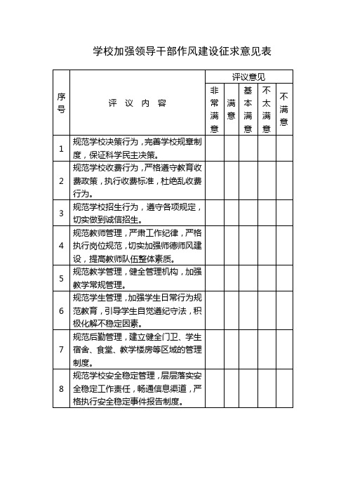 学校民主评议政风行风活动征求意见样表