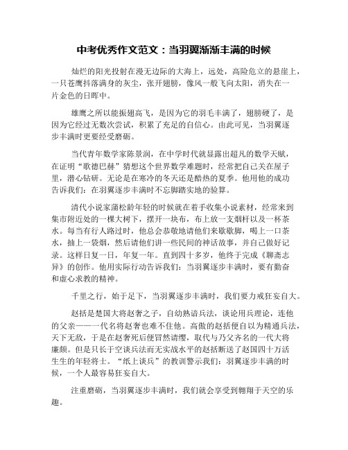 中考优秀作文范文：当羽翼渐渐丰满的时候