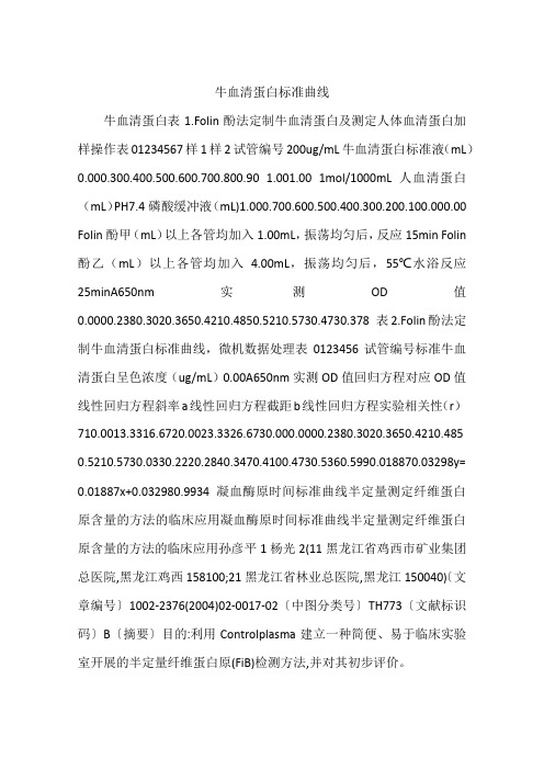 牛血清蛋白标准曲线