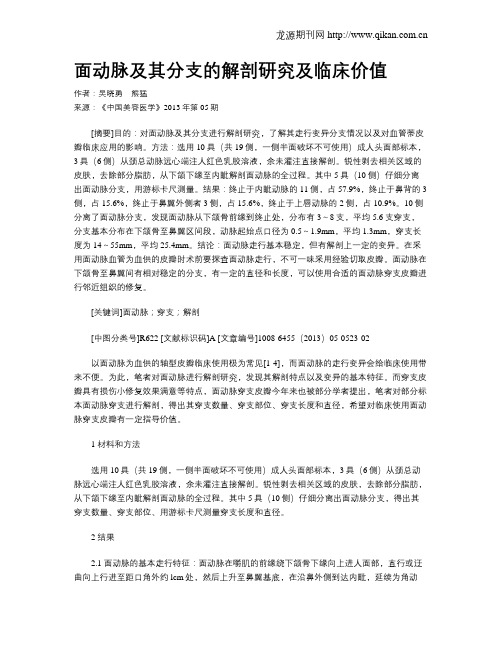 面动脉及其分支的解剖研究及临床价值