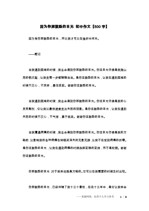 因为你那鼓励的目光 初中作文【500字】